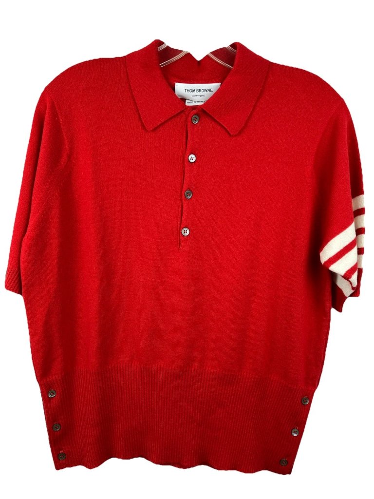 Sz 4 M Thom Browne Made In Scotland Cashmere Polo Shirt Red Stripe Sleeve